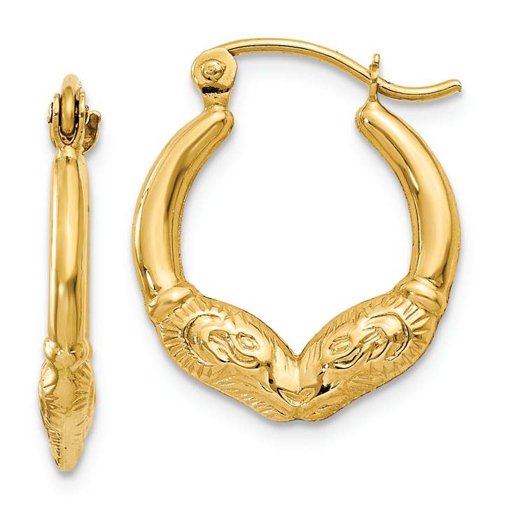 14k Yellow Gold 3/8" Ram Head Hoop Earrings
