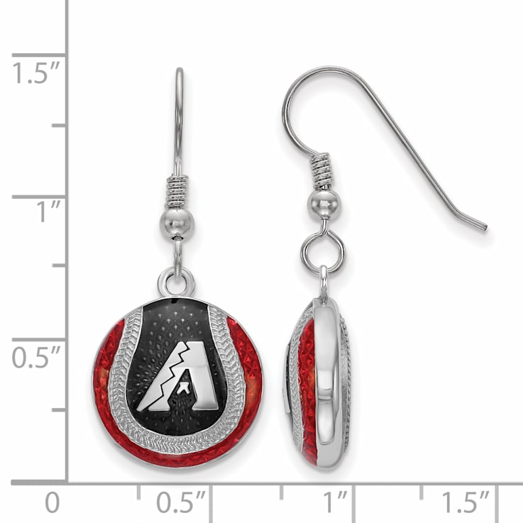 Rhodium Over Sterling Silver MLB LogoArt Ariz. Diamondbacks Earrings