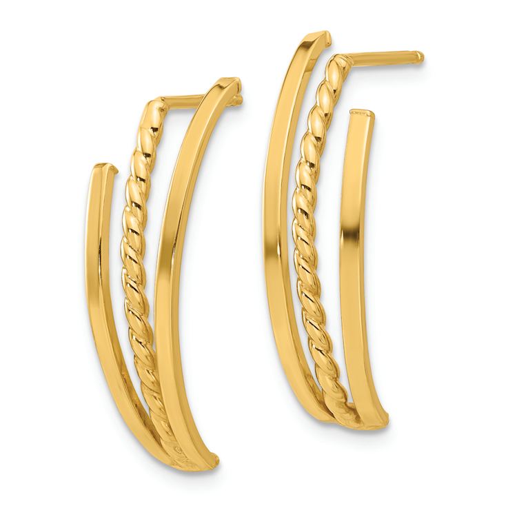14k Yellow Gold Polished and Textured Twisted Dangle Earrings