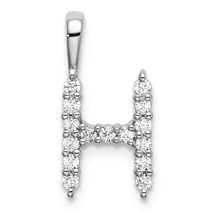 Rhodium Over 14K White Gold Lab Grown Diamond Letter H Initial Pendant
