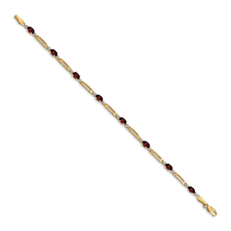 14k Yellow Gold and Rhodium Over 14k Yellow Gold Garnet and Diamond Bracelet