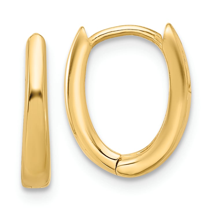 14k Yellow Gold Polished 1/2" Oval Hinged Hoop Earrings