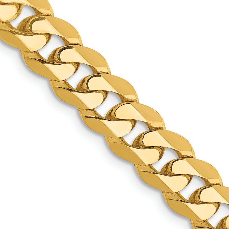 14k Yellow Gold Polished Solid 7.25mm Flat Beveled Curb Link 30 Inch Chain