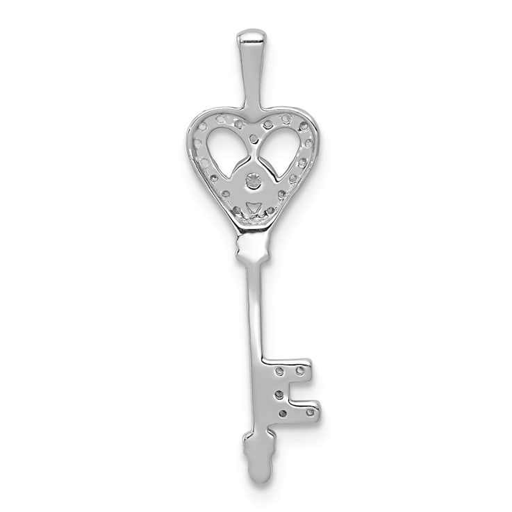 Rhodium Over 14K White Gold 1/10ct. Diamond Heart Key Pendant