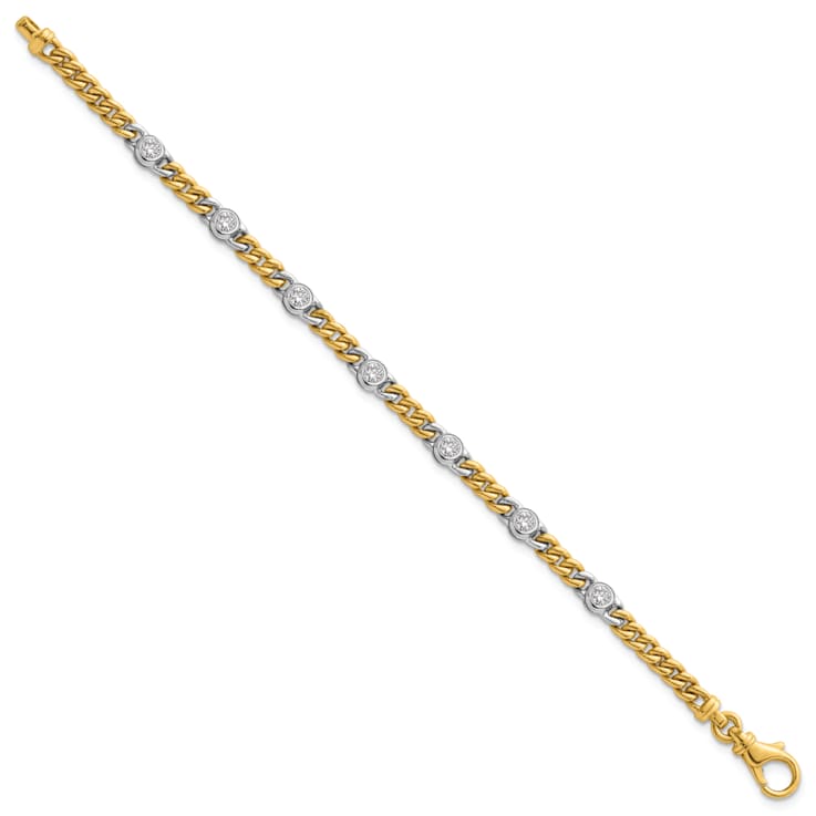 18K Yellow Gold with White Rhodium Diamond Curb 7.5-inch Bracelet