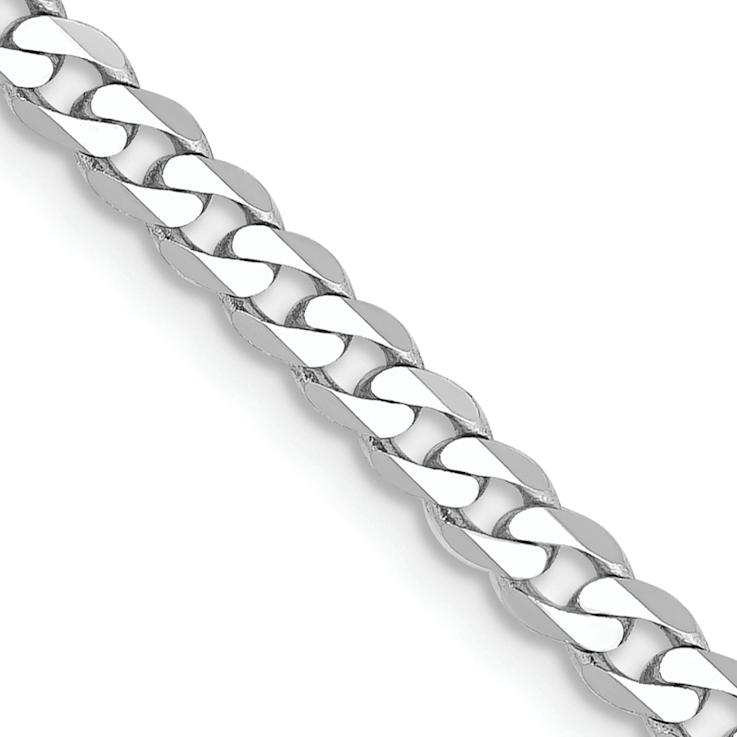 Rhodium Over 14k White Gold 2.9mm Solid Flat Beveled Curb 26 Inch Chain