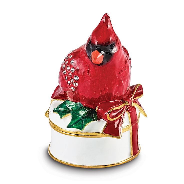 CHAS Red Cardinal on White Trinket Box