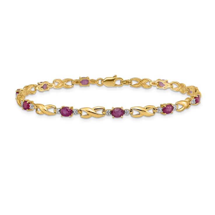 14k Yellow Gold and Rhodium Over 14k Yellow Gold Diamond and Oval Ruby Bracelet