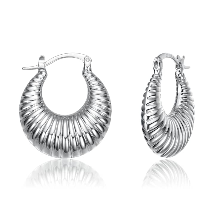 Seashell Saddleback Hoop Earrings In Rhodium Over Brass