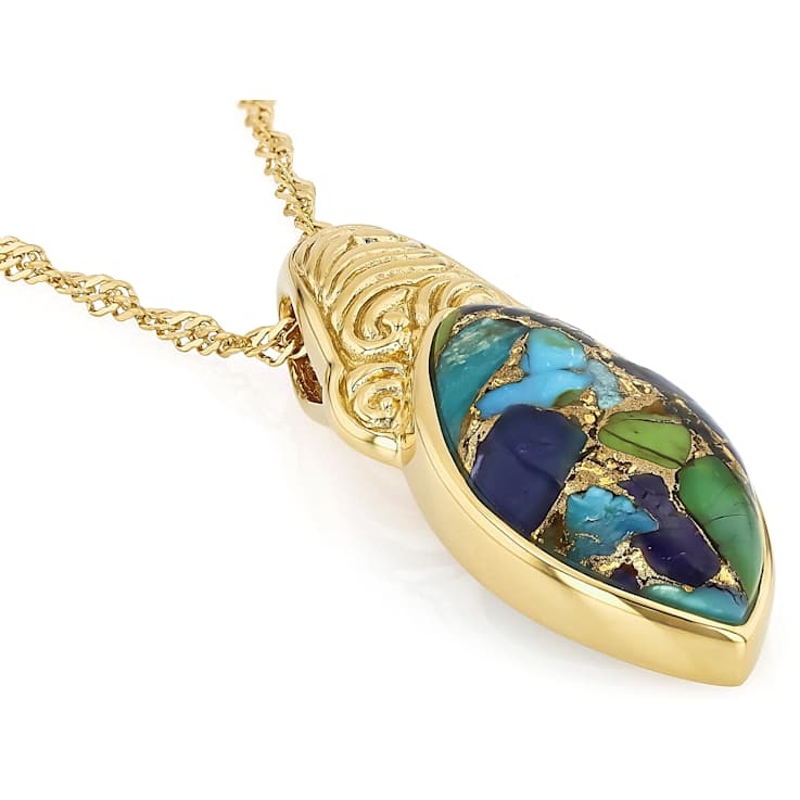 Mohave Turquoise Marquise Pendant Necklace In 18K Gold Over Sterling Silver