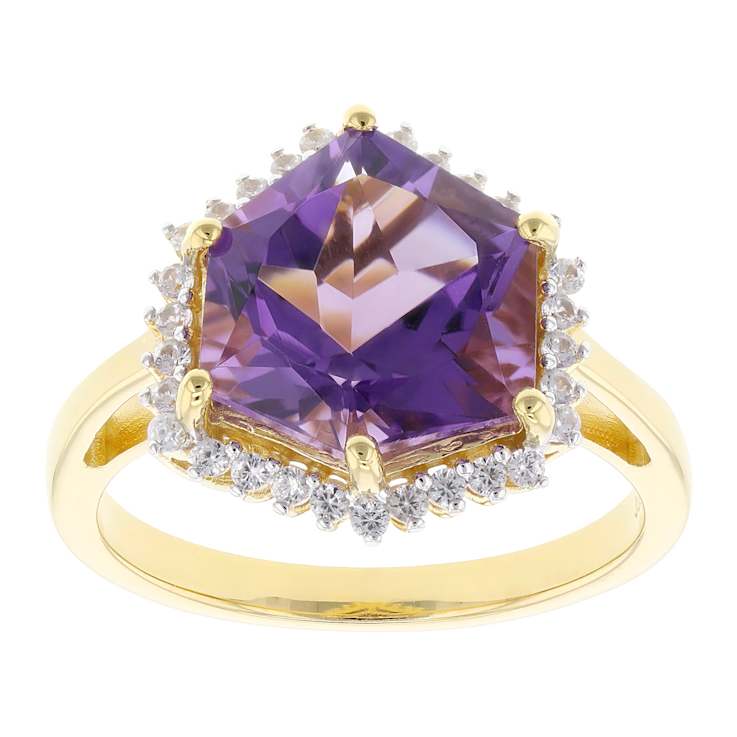 Amethyst And White Zircon Ring In 18K Gold Over Sterling Silver 5.01ct