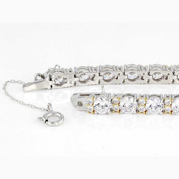 CZ Tennis Bracelet In Platinum-Enhanced Sterling Silver With 18K Gold
Accents 24.10ctw