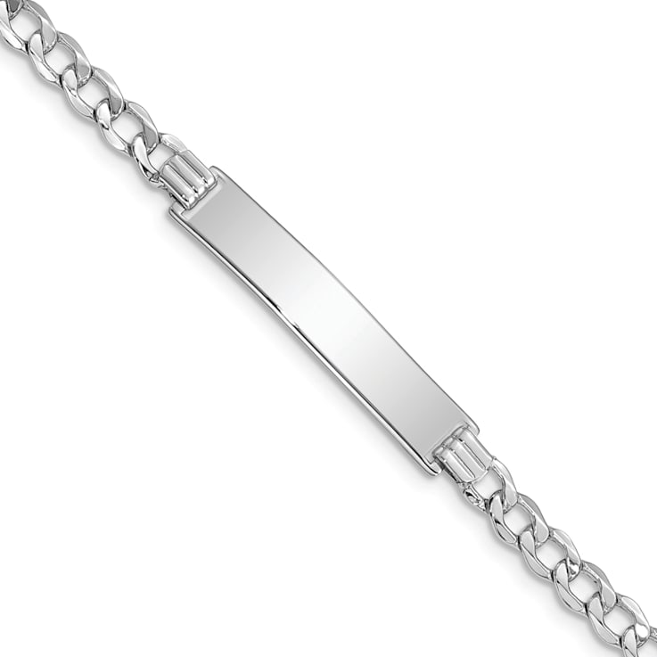 Rhodium Over 14k White Gold Polished Cuban Link ID Bracelet