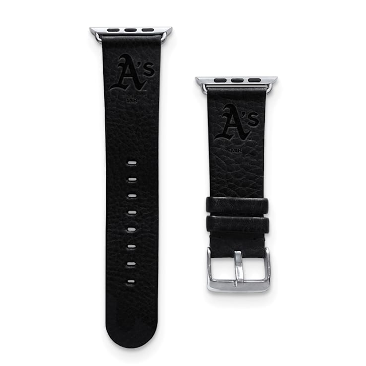 Gametime MLB Oakland Athletics Black Leather Apple Watch Band (38/40mm S/M). Watch Not Included.