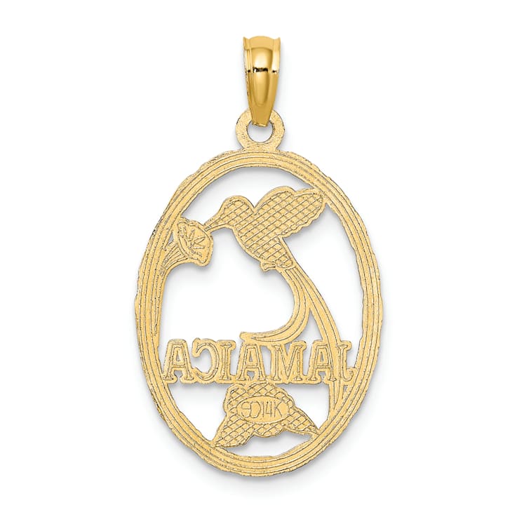 14k Yellow Gold Textured Jamaica with Bird and Flowers pendant