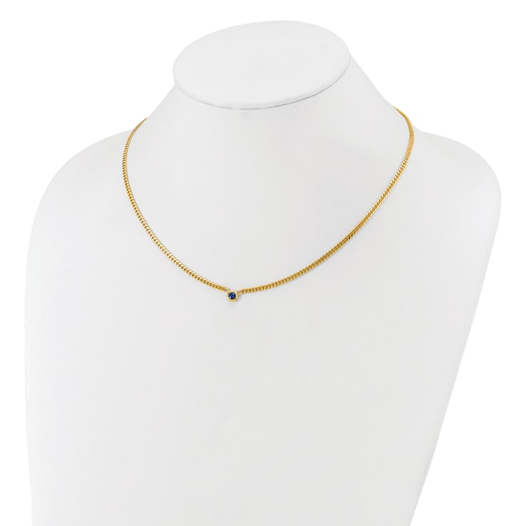 14K Yellow Gold Sapphire Curb 18 inch Necklace