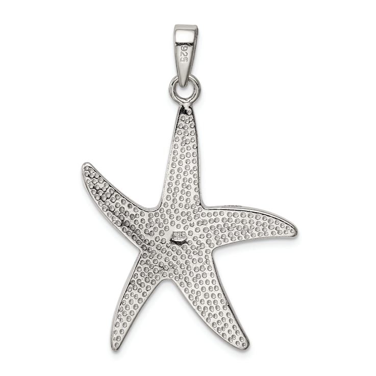 Rhodium Over Sterling Silver Blue Inlay Lab Created Opal Starfish Pendant