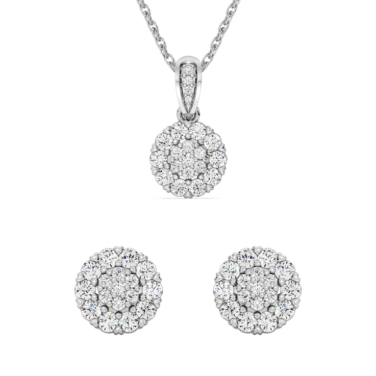 Lab-Grown Diamond Pendant And Earrings Set In Sterling Silver