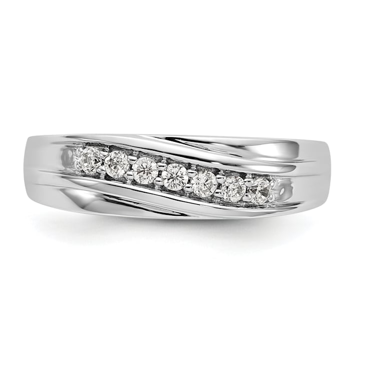 Rhodium Over 14K White Gold Lab Grown Diamond Men's Band