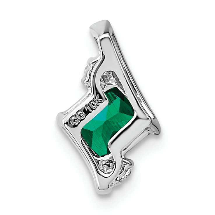 Rhodium Over 10k White Gold 0.48 ctw Cushion Lab Created Emerald and
Diamond Chain Slide Pendant