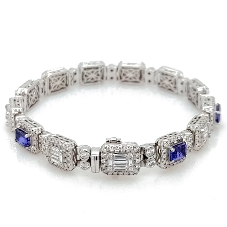 3.60 Ctw Tanzanite and 3.55 Ctw White Diamond Bracelet in 18K WG
