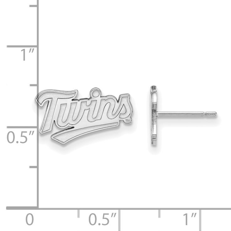 Rhodium Over Sterling Silver MLB LogoArt Minnesota Twins T-C Post Earrings