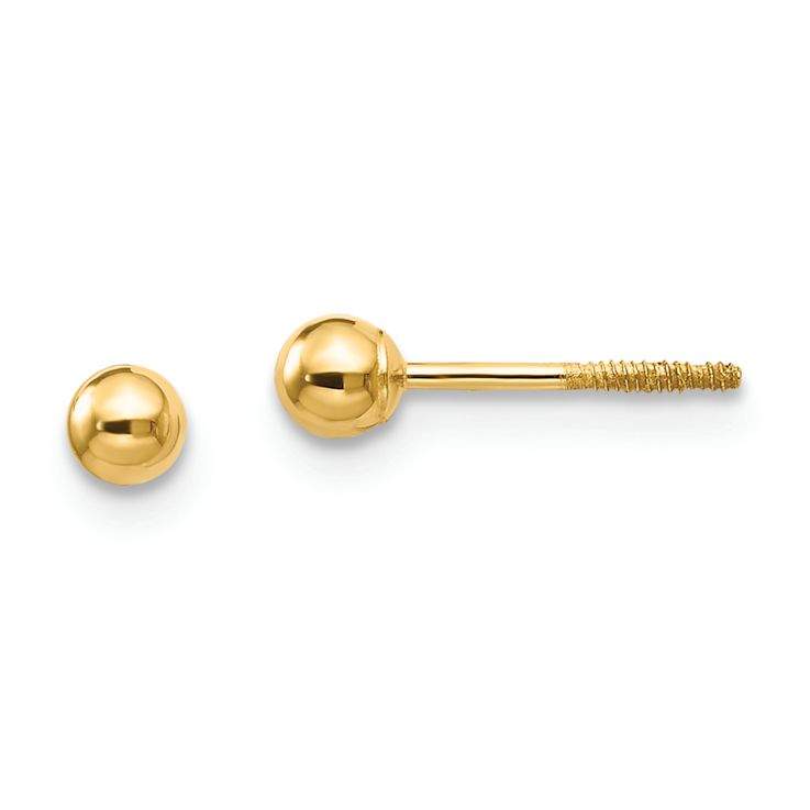 14k Yellow Gold Polished 3mm Ball Stud Earrings