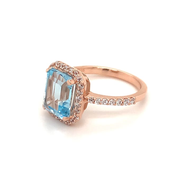 Rectangular Octagonal Sky Blue Topaz and Cubic Zirconia 14K Rose Gold
Over Sterling Silver Ring