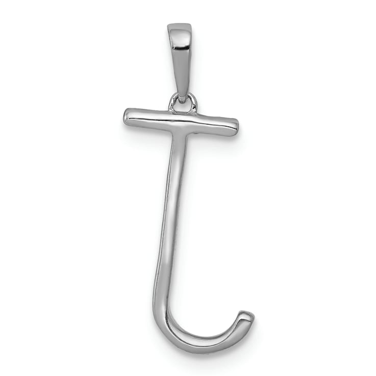 Rhodium Over 14K White Gold Diamond Letter J Initial Pendant