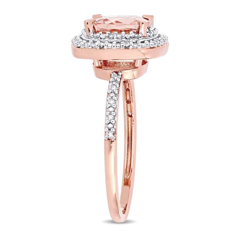 1.62ct Morganite And 0.10ctw Diamond 14k Rose Gold Double Halo Ring