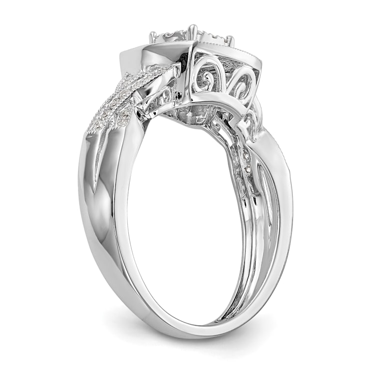 Rhodium Over 14K White Gold Lab Grown Diamond Cluster Engagement Ring 0.39ctw
