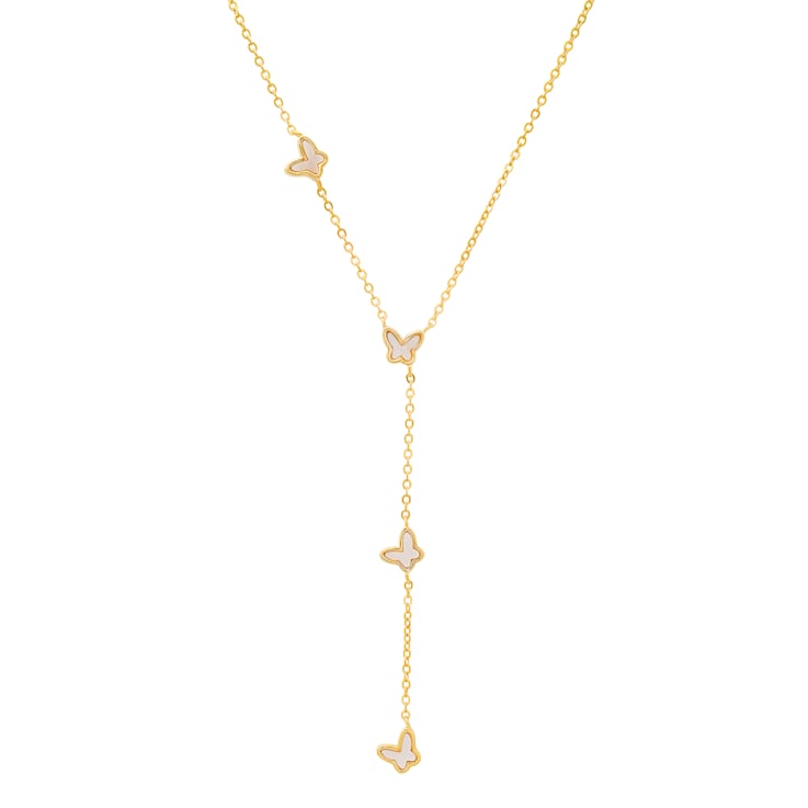 5mm Mother Of Pearl 14k Yellow Gold Over Sterling Silver Butterfly Necklace