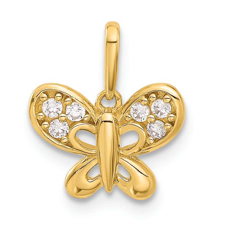 14k Yellow Gold Polished Cubic Zirconia Butterfly Pendant