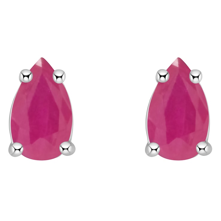 5x3mm Pear Shape Ruby 14k White Gold Stud Earrings