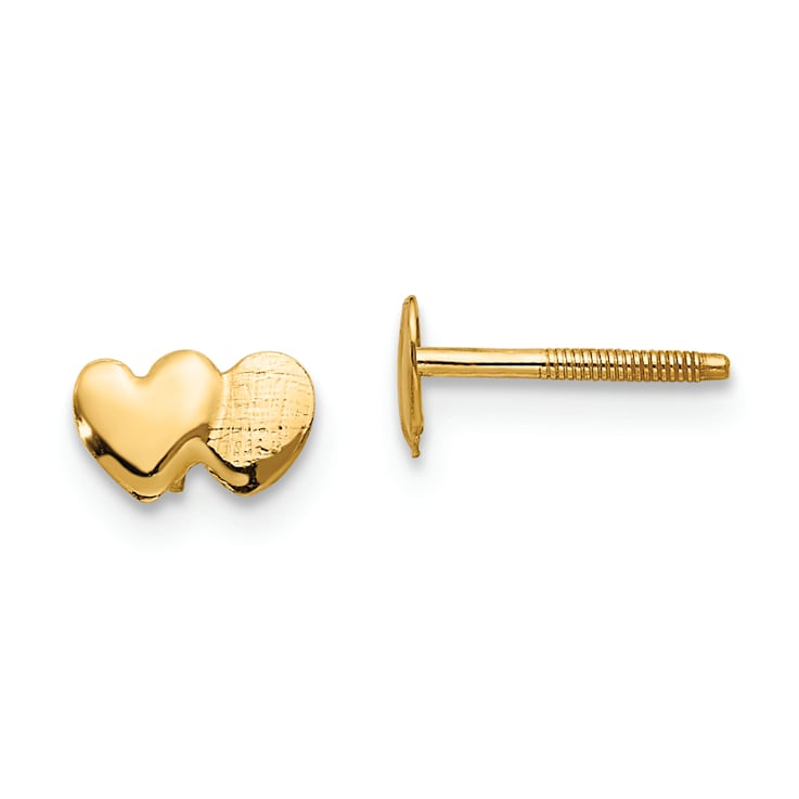 14k Yellow Gold Double Heart Earrings