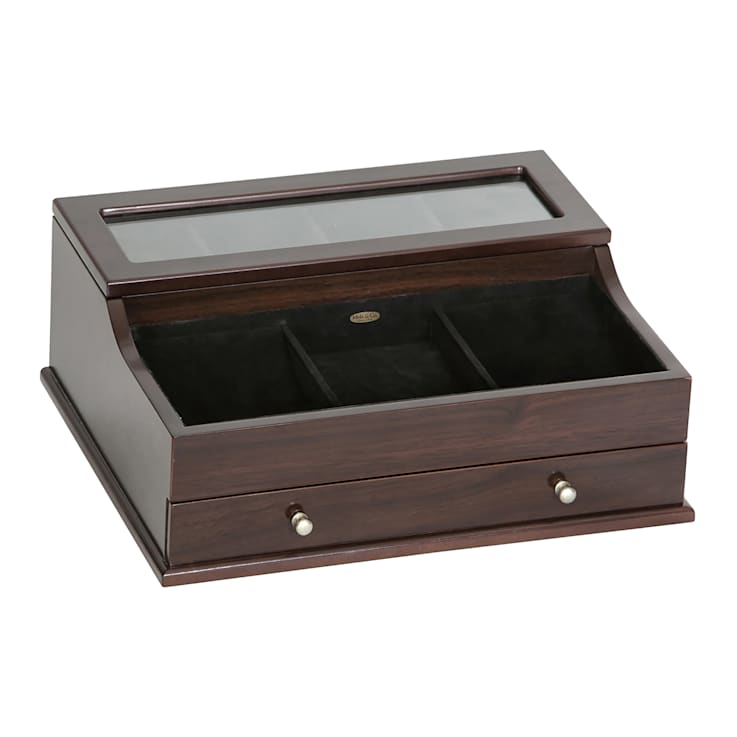Mele and Co Hampden Men's Glass Top Wooden Dresser Top Valet