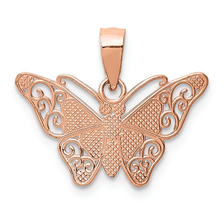 14K Two-tone Gold  Diamond-Cut Butterfly Pendant