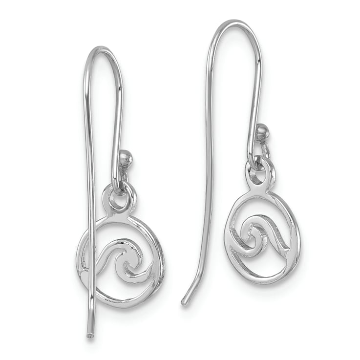 Rhodium Over Sterling Silver Polished Wave Dangle Earrings