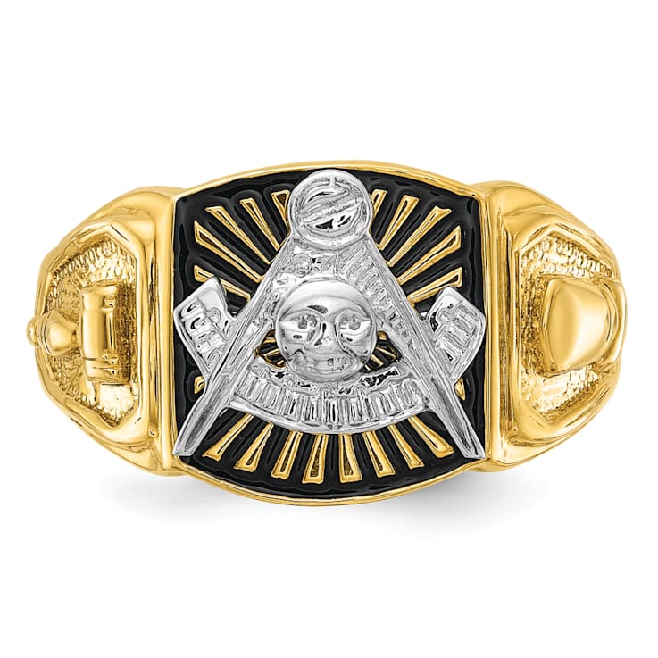 10K Two-Tone Yellow and White Gold Men's Textured and Black Enamel Past
Master Masonic Ring