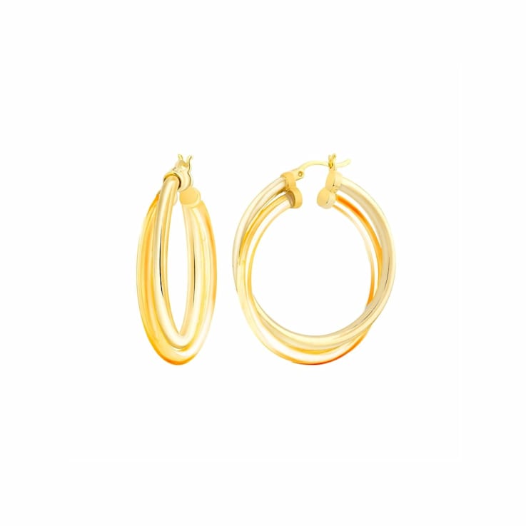 14K Yellow Gold Over Sterling Silver Acrylic Crossover Hoop Earrings in Honey