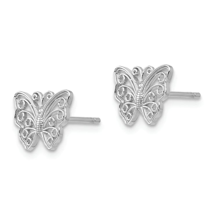 Rhodium Over 14k White Gold Textured Butterfly Stud Earrings