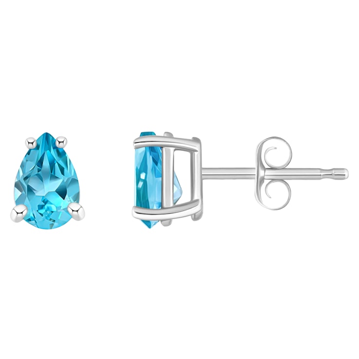 6x4mm Pear Shape Blue Topaz 14k White Gold Stud Earrings