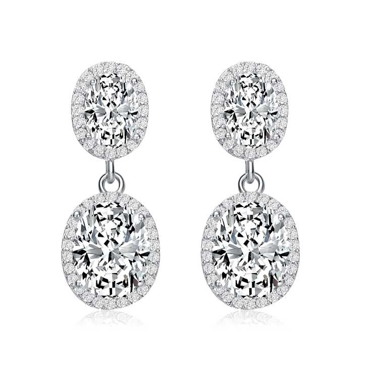 CZ Halo Drop Earrings In Sterling Silver