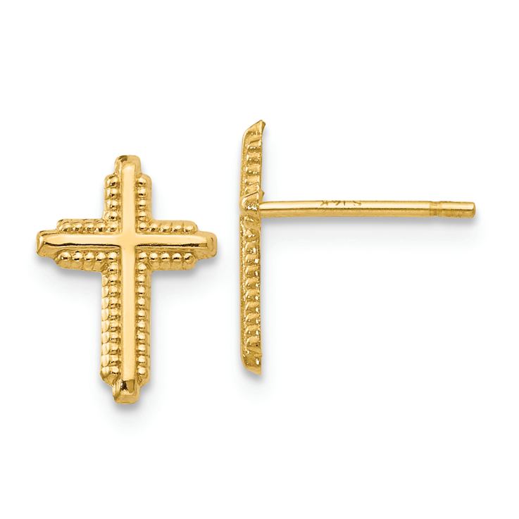 14k Yellow Gold Polished Cross Stud Earrings