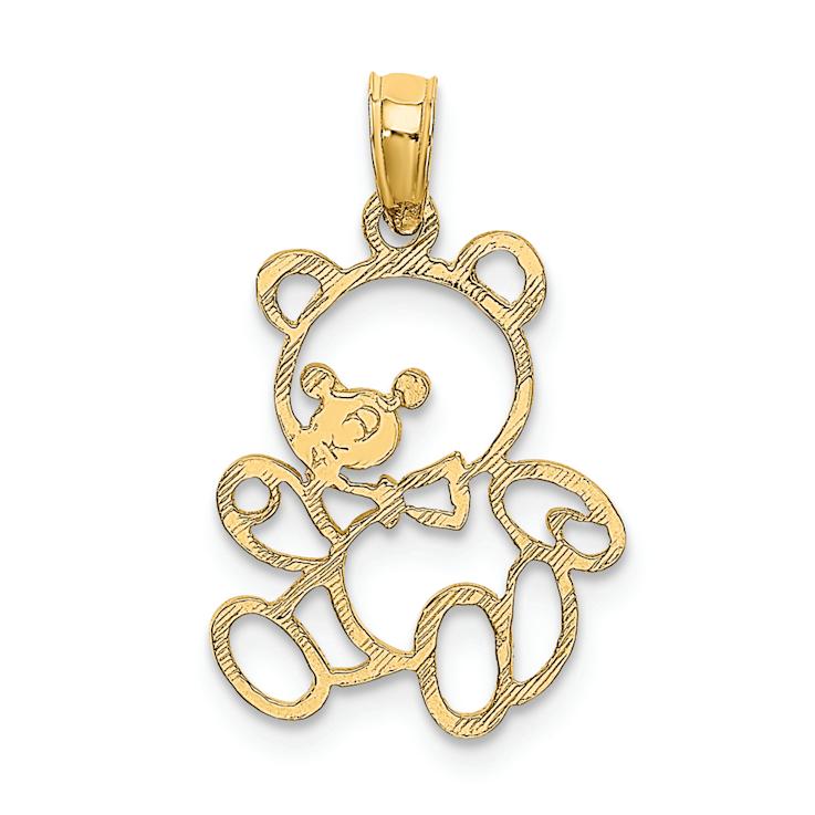 14k Yellow Gold Textured Children's Cut-out Teddy Bear Charm