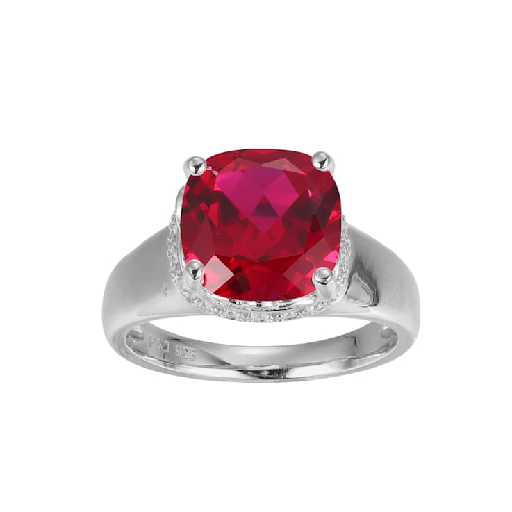 Lab Created Ruby And White Cubic Zirconia Platinum Over Silver July
Birthstone Ring 4.42ctw