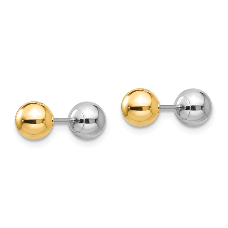 14k Yellow and White Gold Reversible 5mm Ball Screw Earrings