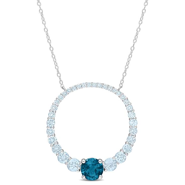 3.88ctw Sky Blue and London Blue Topaz Graduated Open Circle Sterling
Silver Pendant with Chain