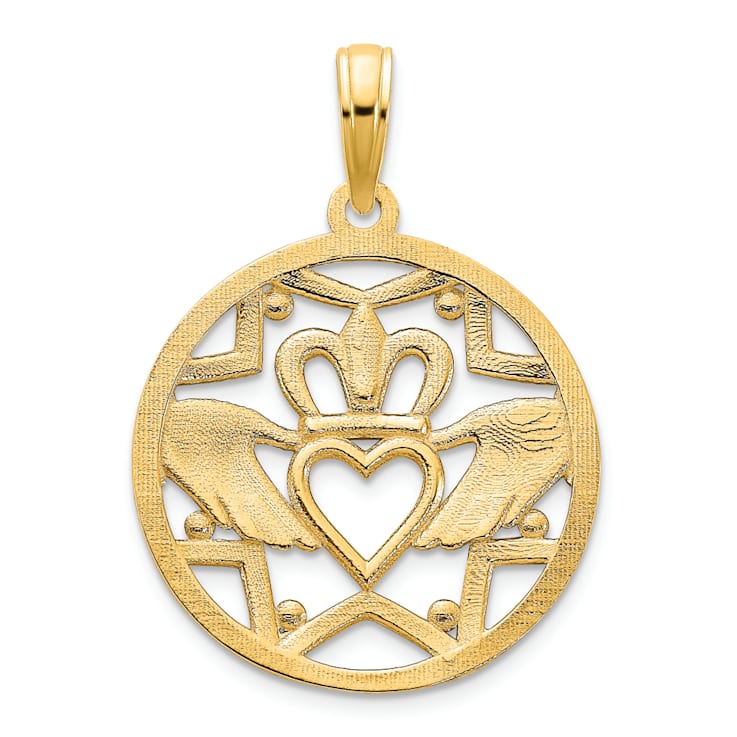 14k Yellow Gold Polished Claddagh Circle Pendant