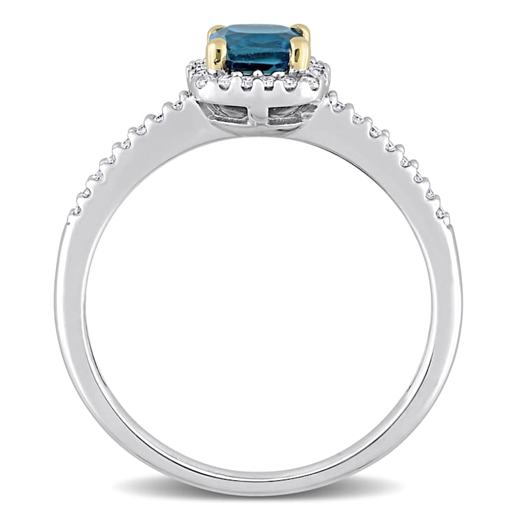 London Blue Topaz & Diamond 10K White & Yellow Gold Ring 0.90ctw